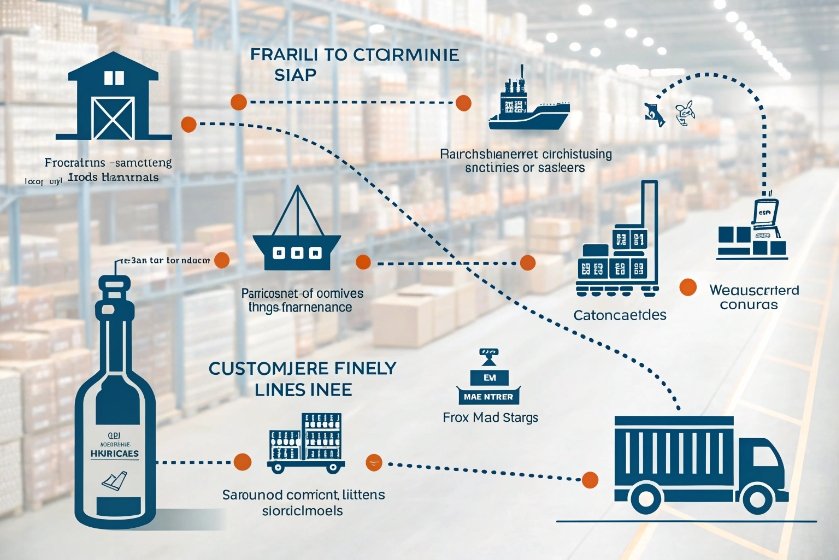Frosted glass beverage bottles behind safety instruction cards for freezer use
