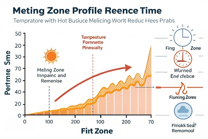 Infographic graph of glass furnace melting zone temperature and residence time profile