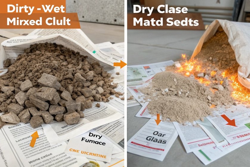 Comparison of dirty wet mixed cullet versus dry clean glass batch sand
