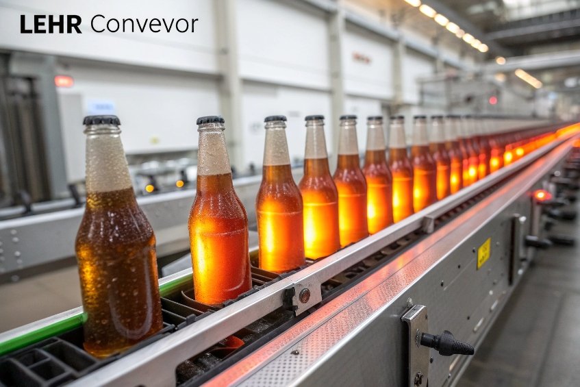 LEHR conveyor for glass bottles