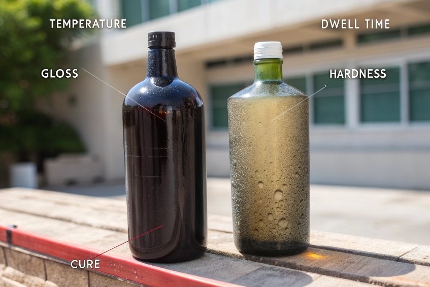 Glass bottle gloss and temperature comparison
