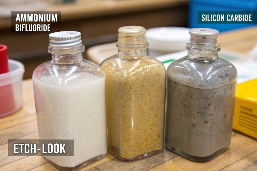 Etching powders for glass