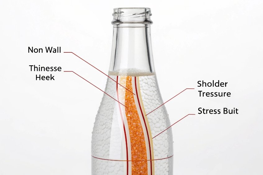 diagram of clear glass bottle neck showing wall thickness and stress zones