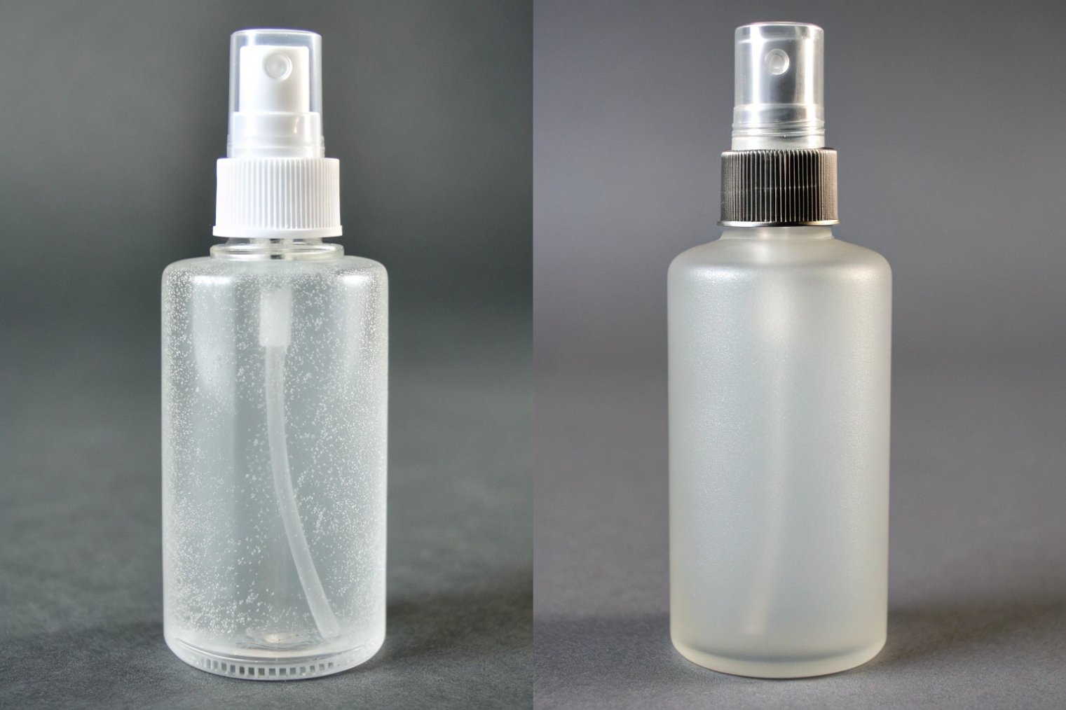 Clear versus frosted cosmetic spray bottles comparison