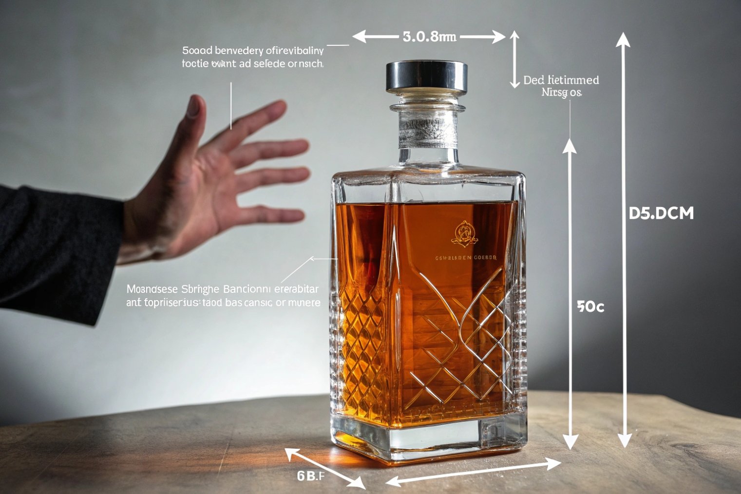 Technical dimensions of a premium spirits decanter