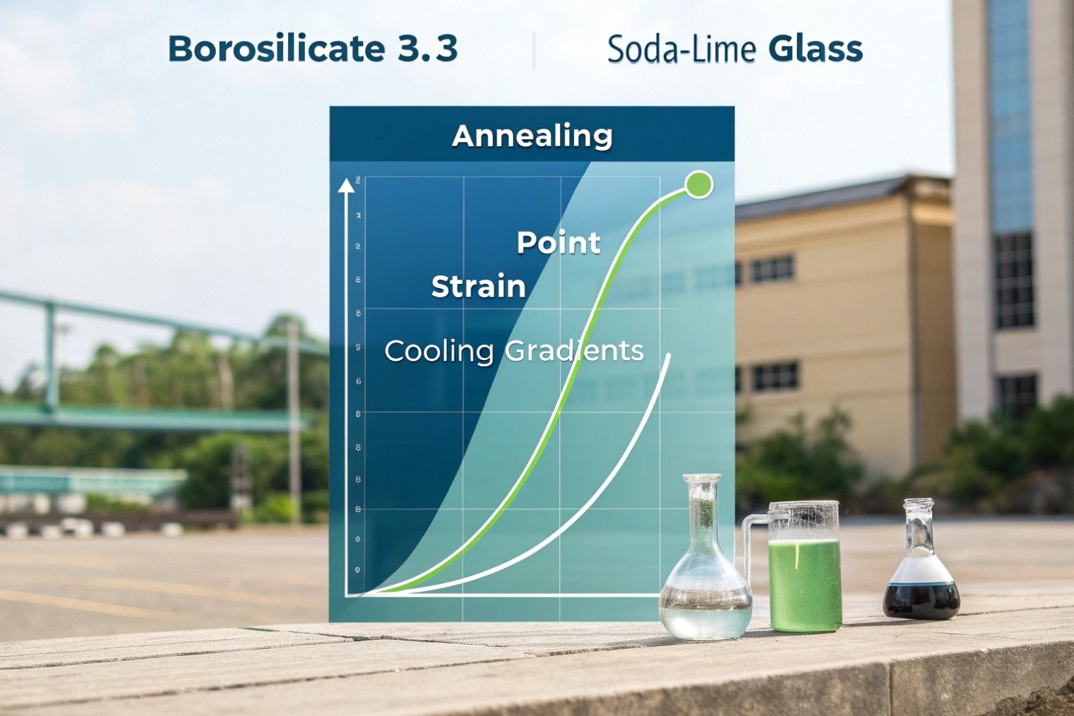 Comparison chart of borosilicate 3.3 and soda lime glass thermal performance
