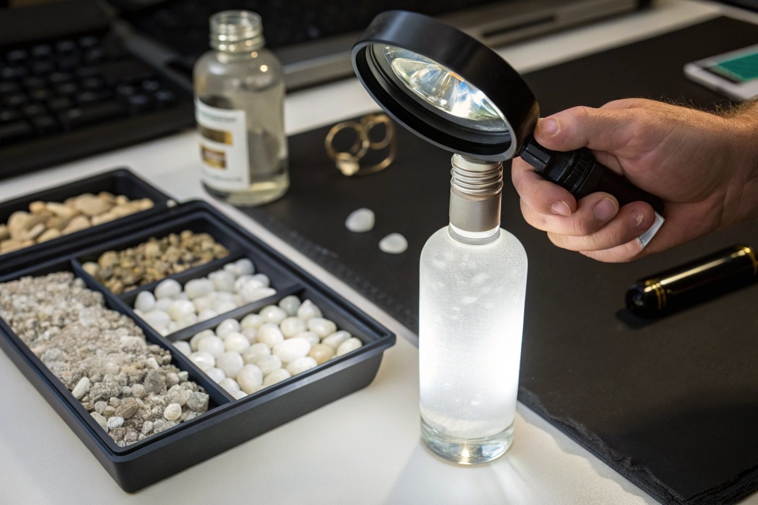 Quality inspection of a frosted glass spirits bottle