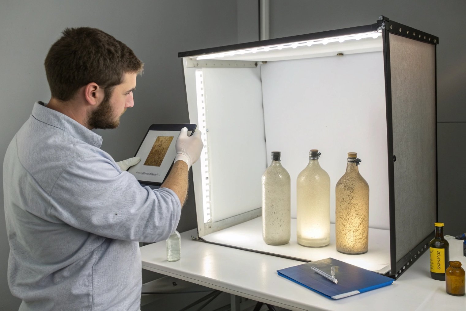 Masked window and gradient frosted glass bottles